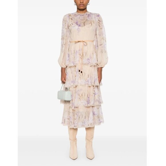 zimmermann eden printed linen & silk midi-dress Zimmermann Eden Flower-Print Linen And Silk-Blend Midi Dress - Sapphire Eden